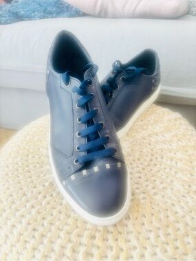 Versace Collection Navy Leather Low-Top Sneakers with White Soles